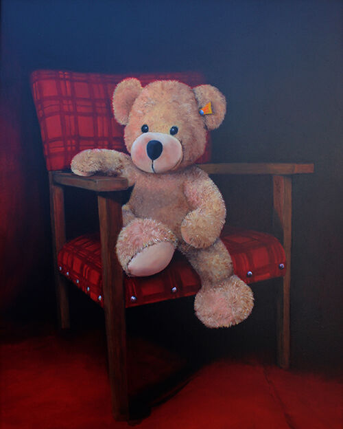 still life painting, friends soft toys Julie Macbean