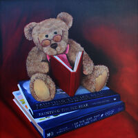 still life painting, friends soft toys Julie Macbean