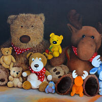 still life painting, friends soft toys