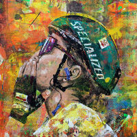 cyclist painting in acrylic on canvas abstract style