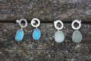 Sea Glass Drop Earrings on silver hoops