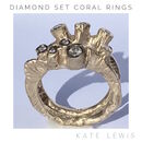 Diamond Set Coral Rings - Gold