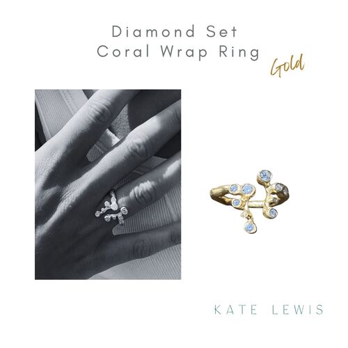 Wrap Style Diamond Set Coral Ring - Gold