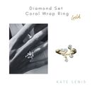Wrap Style Diamond Set Coral Ring - Gold
