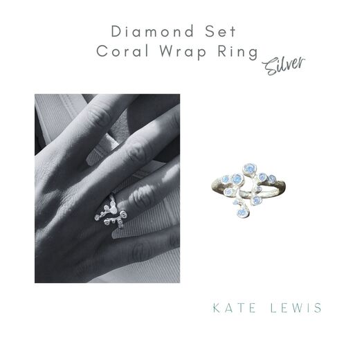 Wrap Style Diamond Set Coral Ring - Silver
