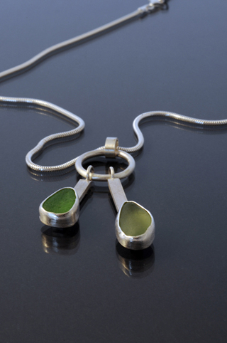 Double Silver and Sea Glass Drop Necklace