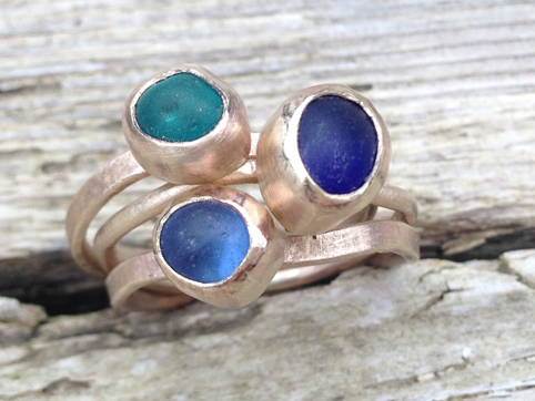 Ripple Stack Ring With Sea-glass - Gold