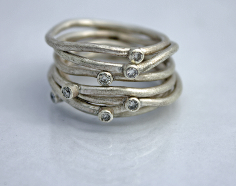 Silver and Diamond Ripple Stack