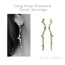 Diamond Set Coral Earrings - Long Drop