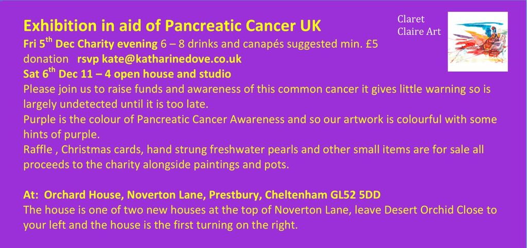 Please come to our exhibition in aid of Pancreatic Cancer UK