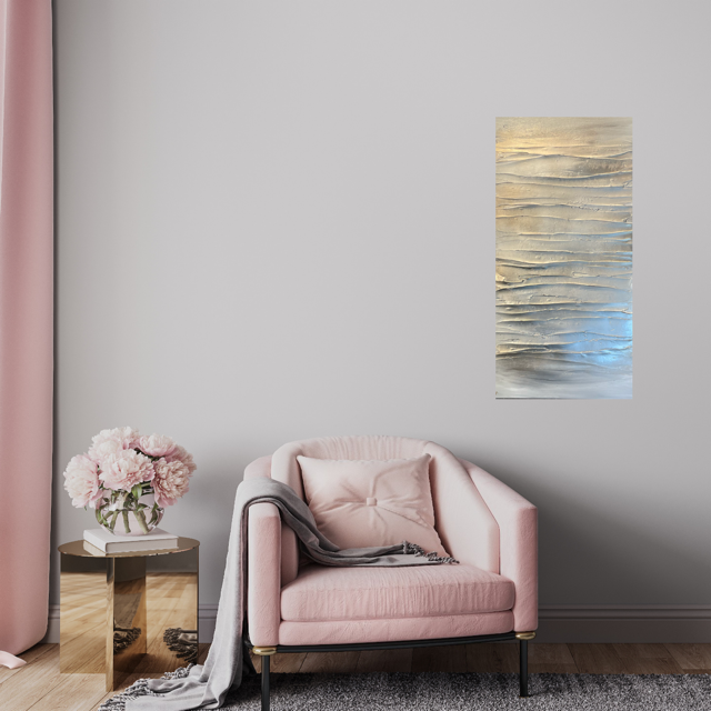 'Frosted Glaze' Textured canvas painting in silver and golds