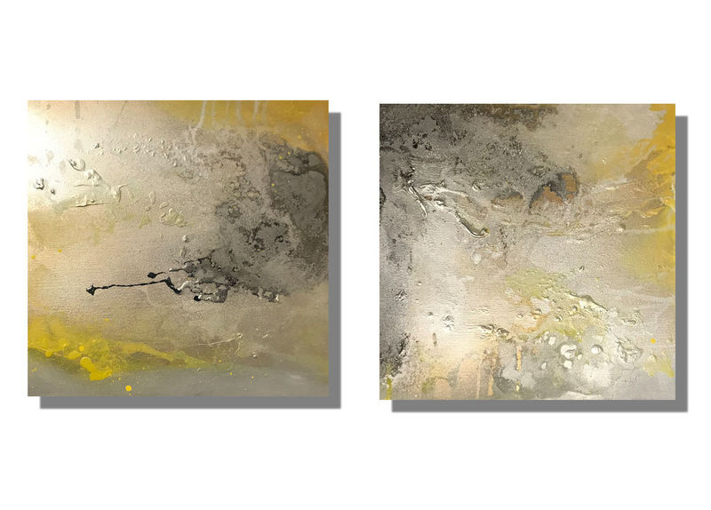 yellow silver and grey wall art canvases