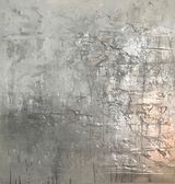 ‘Etched’ Silver and white abstract canvas wall art