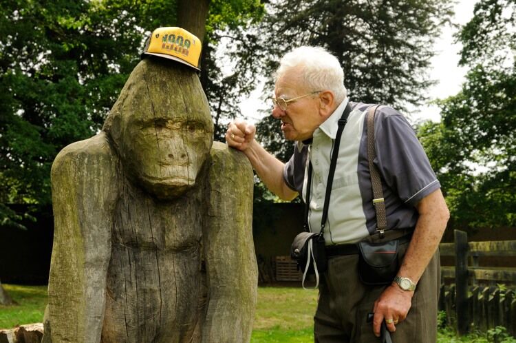 Elderly man and a gorilla