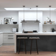 cosdon matt light grey and black steel slab kitchen