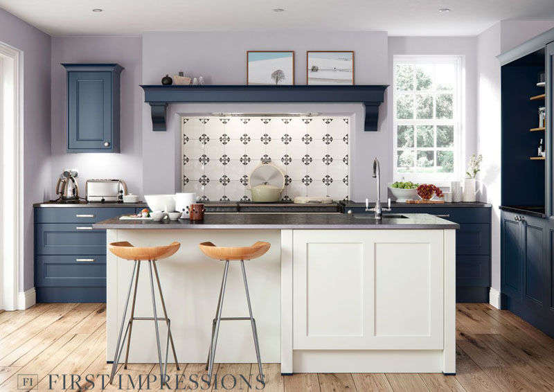 Farringdon Beaded - Porcelain & Dark Blue - Matt finish