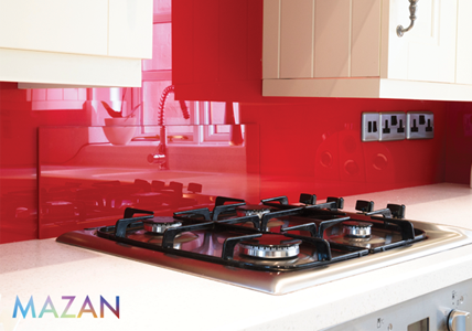 Mazan Acrylic Splashback with Glass Splashback behind Hob