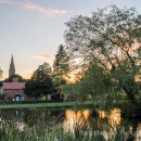 Warter pond & church at sunset