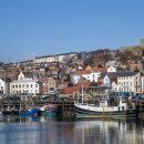 Scarborough harbour & town in afternoon sunlight