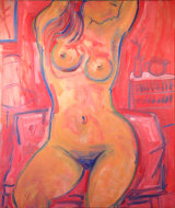 ©  Kourosh Bahar | sitting nude on pink, 2002, oil/canvas, 36x30"