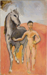 ©  Kourosh Bahar | after Picasso, boy leading horse, 1995, oil+pencil / board, 15.75 x 9.5"