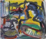 ©  Kourosh Bahar | fish/bird/man, 2/2003, oil/paper, 14x17"