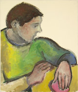 ©  Kourosh Bahar | man w hand resting on guitar, 8/2001, oil/paper, 17x14"