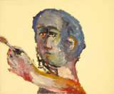 ©  Kourosh Bahar | selfpt w brush, 11/1997, oil/paper, 14x17"