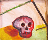 ©  Kourosh Bahar | skull & frame, 10/98, acrylic / paper, 14x17"