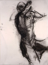 ©  Kourosh Bahar | male nude w raised arm, 1995, charcoal/paper, 24x18"
