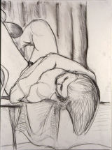 ©  Kourosh Bahar | nude lying on back w hair hanging, 1995, charcoal papar