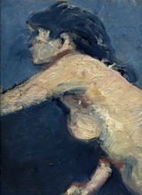 © Kourosh Bahar | girl on blue, 1999, oil / canvas-board, 12x9"