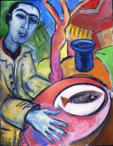 © Kourosh Bahar | man with fish, 1999, oil/canvas-board