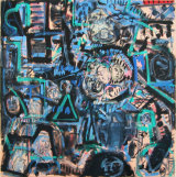 ©  Kourosh Bahar | Dwellers iii, 2003, oil+charcoal+newsprint/canvas, 24x24"