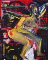 ©  Kourosh Bahar | yellow nude & cat, 2003, oil/canvas, 30x24"