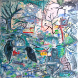 © Kourosh Bahar | ravens / arrival, 2004, oil/canvas, 36x36"