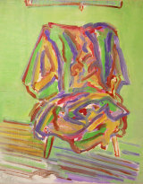 clothes on chair I, 2005, oil/wood, 11.75 x 9"