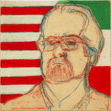 ©  Kourosh Bahar | Self-portrait with flag, 2007, oil, pencil & rabbit-skin glue on canvas, 12x12"