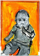 ©  Kourosh Bahar | K looking, 2009, acylic/postcard, 7x5"