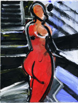 standing nude back on blue, 2010, acrylic/paper, 11x8.5"