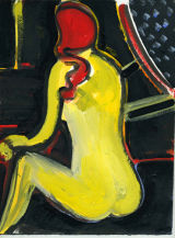 ©  Kourosh Bahar | yellow nude w red hair, 2010, acrylic/paper, 11 1/2 x 8 3/8"