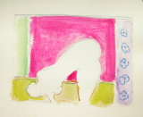 ©  Kourosh Bahar | figure against pink & yellow, 5/29/2011, color-pencil & acrylic on paper, 6x6.5"