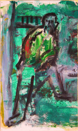 ©  Kourosh Bahar | man resting on leg, 2013, oil/paper, 11 X 6.5"