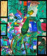 © Kourosh Bahar | Yellowbelly, 2008-2013, oil+ink+masking tape /canvas, 24x20" by 3/4" thickness