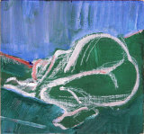 ©  Kourosh Bahar | Figure against green and blue ~ after Mohir Lustig's solitude, oil & acrylic on wood, 5x5.5"