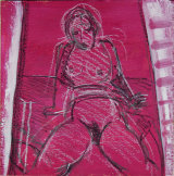 ©  Kourosh Bahar | Figure against magenta ~ after Nobuyoshi Araki, - 6.75 x 6.75, pencil, oil & acrylic on wood