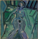 ©  Kourosh Bahar | Figure splayed against blue ~ after Araki,  2015, oil & acrylic on wood,  6.75 x 6.75"