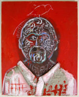 ©  Kourosh Bahar | Self-portrait w Checkered Shirt, 2003-2016, 20x16", Oil+Acrylic+Shirt on Canvas