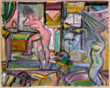 © Kourosh Bahar | artist and bathers, 2016, oil+charcoal/canvas, 10x8"