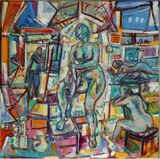 © Kourosh Bahar | The Artist & His Models, 2003-2015 / Reworked in 2023, oil / canvas, 18x18x0.75"